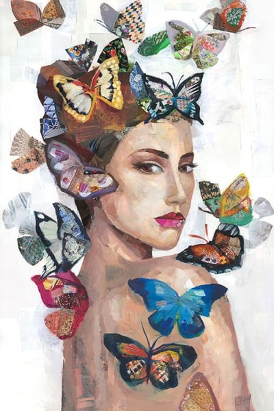 Lady with Butterflies Wall Art Décor