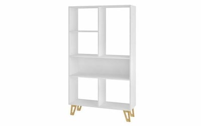 Manhattan Comfort Doris 6-Shelf Mid Century Bookcase in White