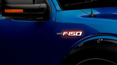 Ford F150 Illuminated Emblems 2-Piece Kit Includes Driver & Passenger Side Fender Emblems in Black Case - F150 in White Illumination F150WHBK