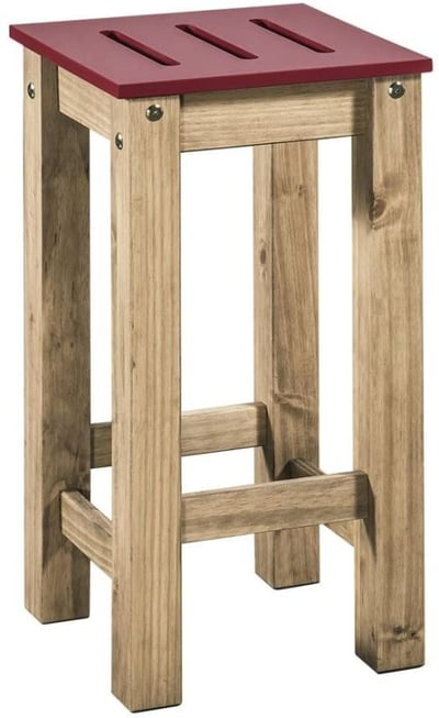 Manhattan Comfort Stillwell Tall Wooden Backless Square Barstool, Red/Natural Wood