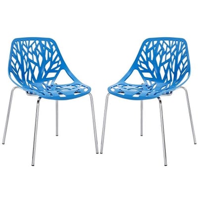 Modway Stencil Stackable Dining Side Chair in Blue - Set of 2