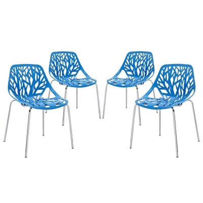 Modway Stencil Stackable Dining Side Chair in Blue - Set of 4