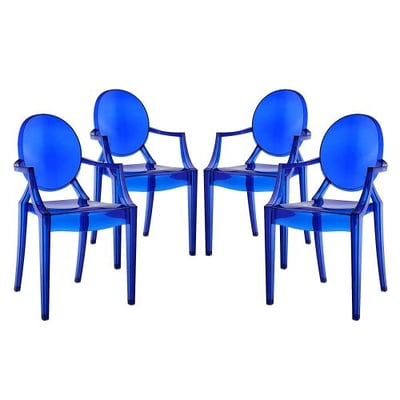 Modway Casper Modern Acrylic Dining Armchairs in Blue - Set of 4
