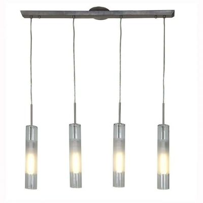 Access Lighting 50549-BS/CLOP Dezi 4-Light Linear Energy Efficient CFL Pendant with Brushed Steel Finish and Opal/Frosted Center Ring Glass Shades