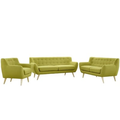 Modway EEI-1782-WHE-SET Remark Mid-Century Modern Upholstered Fabric Sofa, Loveseat, and Armchair 3-Piece Living Room Furniture Set Wheat