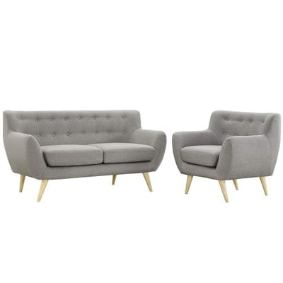 Modway EEI-1783-LGR-SET Remark Mid-Century Modern Loveseat and Armchair Living Room Furniture with Upholstered Fabric Light Gray