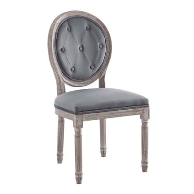 Arise Vintage French Performance Velvet Dining Side Chair, Natural Gray