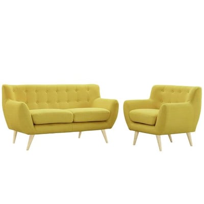 Modway EEI-1783-SUN-SET Remark Mid-Century Modern Loveseat and Armchair Living Room Furniture with Upholstered Fabric Sunny