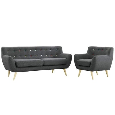 Modway EEI-1784-GRY-SET Remark Mid-Century Modern Sofa and Armchair Living Room Furniture with Upholstered Fabric Gray