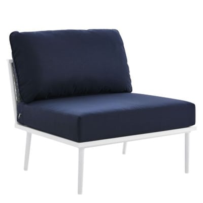 Stance Outdoor Patio Aluminum Armless Chair, White Navy