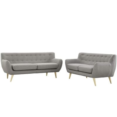 Modway Remark Mid-Century Modern Sofa and Loveseat Living Room Furniture With Upholstered Fabric In Light Gray