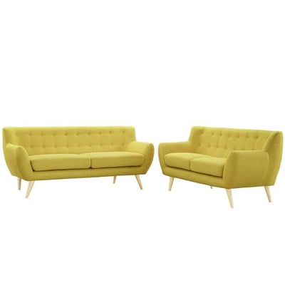 Modway Remark Mid-Century Modern Sofa and Loveseat Living Room Furniture With Upholstered Fabric In Sunny
