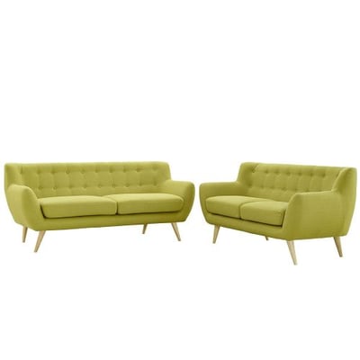 Modway Remark Mid-Century Modern Sofa and Loveseat Living Room Furniture With Upholstered Fabric In Wheatgrass