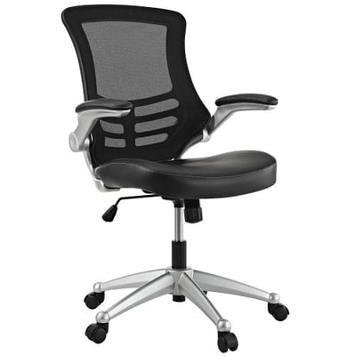 Modway Attainment Mesh Back And Black Vinyl Seat Modern Office Chair With Flip-Up Arms - Ergonomic Desk And Computer Chair