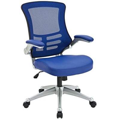 Modway Attainment Mesh Back And Blue Vinyl Modern Office Chair With Flip-Up Arms - Ergonomic Desk And Computer Chair