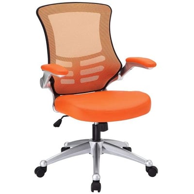 Modway Attainment Mesh Back And Orange Vinyl Modern Office Chair With Flip-Up Arms - Ergonomic Desk And Computer Chair