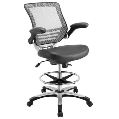 Modway Edge Drafting Chair In Gray Vinyl - Reception Desk Chair - Tall Office Chair For Adjustable Standing Desks - Flip-Up Arm Drafting Table Chair