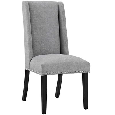 Modway Baron Upholstered Fabric Modern Tall Back Dining Parsons Chair With Nailhead Trim And Wood Legs In Light Gray