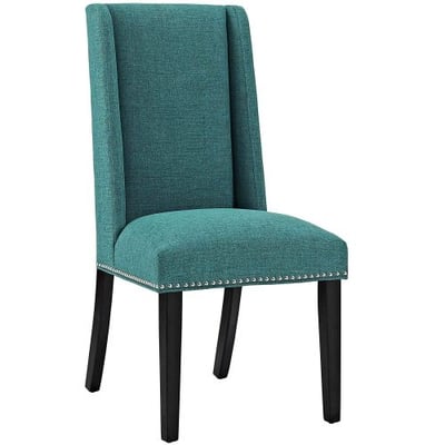 Modway Baron Upholstered Fabric Modern Tall Back Dining Parsons Chair With Nailhead Trim And Wood Legs In Teal