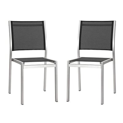 Modway Outdoor Patio Aluminum Shore Side Chair (Set of 2), Silver/Black