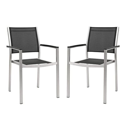Modway Outdoor Patio Aluminum Shore Dining Chair (Set of 2), Silver/Black