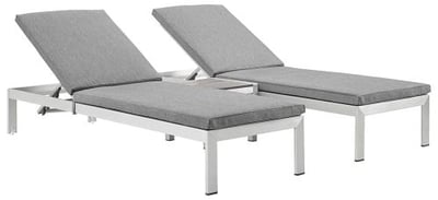Modway Shore 3Piece Outdoor Patio Aluminum Chaise with Cushions in Silver Gray