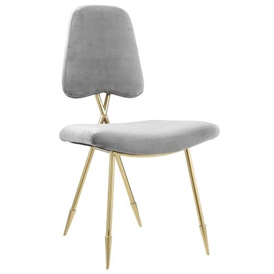 Modway EEI-2811-GRY Ponder Velvet Upholstered Modern Dining Side Chair with Gold Legs, Gray