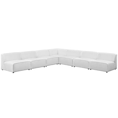 Modway EEI-2841-WHI Mingle 7 Piece Upholstered Fabric Sectional Sofa Set, White, L-Shape