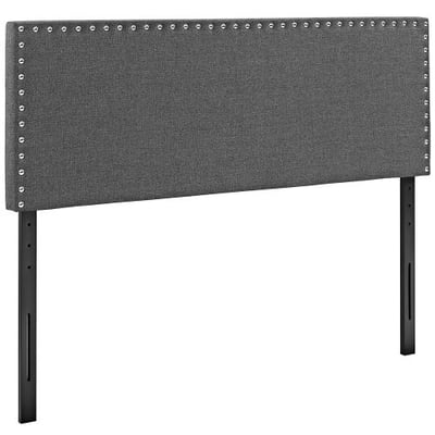 Modway Phoebe Fabric Upholstered Queen Size Headboard with Nailhead Trim in Gray