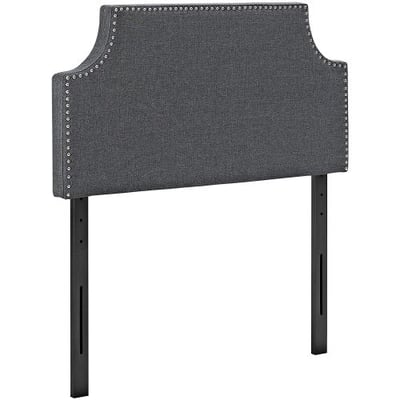 Modway Laura Upholstered Fabric Headboard Twin Size with Cut-Out Edges and Nailhead Trim in Gray