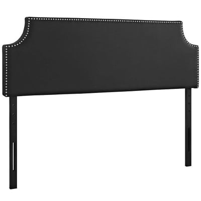 Modway Laura Upholstered Vinyl Headboard Queen Size with Cut-Out Edges and Nailhead Trim in Black