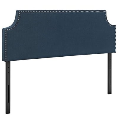 Modway Laura Upholstered Fabric Headboard Queen Size with Cut-Out Edges and Nailhead Trim in Azure