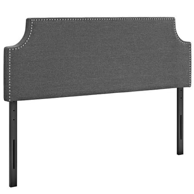 Modway Laura Upholstered Fabric Headboard Queen Size with Cut-Out Edges and Nailhead Trim in Gray