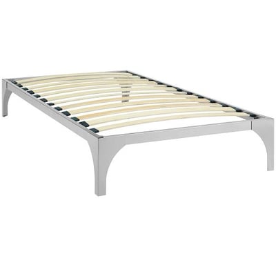 Modway Ollie Steel Twin Modern Platform Bed Frame Mattress Foundation With Wood Slat Support in Silver