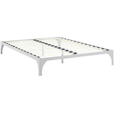 Modway Ollie Steel King Modern Platform Bed Frame Mattress Foundation With Wood Slat Support in Silver