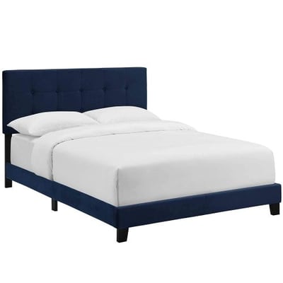 Modway Amira Queen Upholstered Velvet Bed Midnight Blue