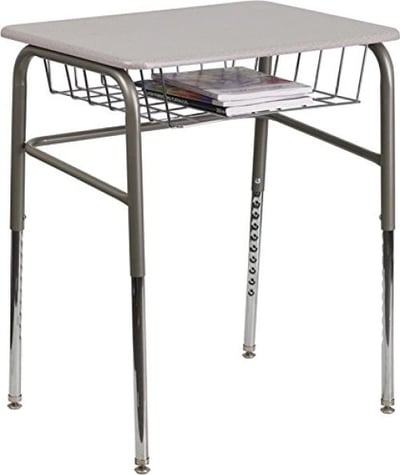 Student Desk with Grey Nebula Plastic Top, Adjustable Legs and Open Front Book Basket