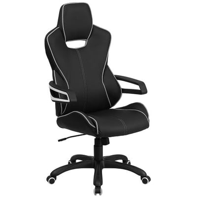 High Back Black Vinyl Executive Swivel Office Chair with White Trim