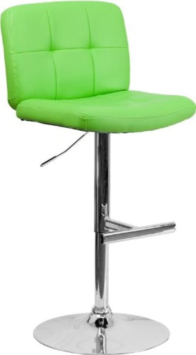 Contemporary Tufted Green Vinyl Adjustable Height Barstool with Chrome Base
