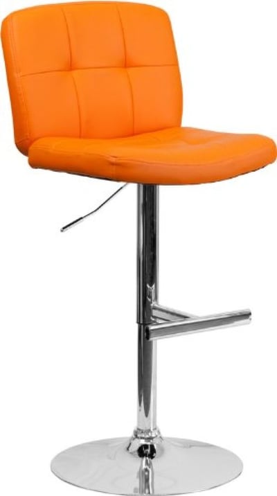 Contemporary Tufted Orange Vinyl Adjustable Height Barstool with Chrome Base