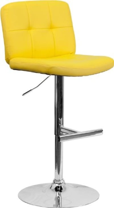 Contemporary Tufted Yellow Vinyl Adjustable Height Barstool with Chrome Base