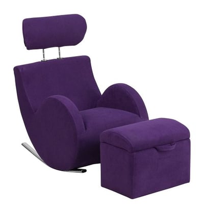 HERCULES Series Purple Fabric Rocking Chair with Storage Ottoman