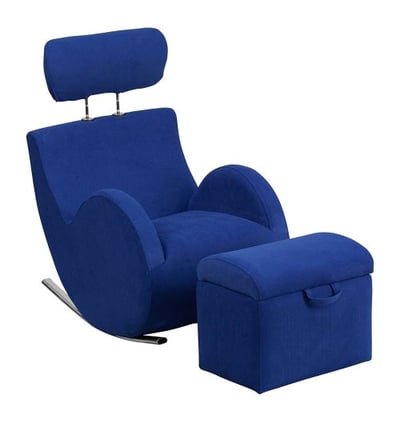 HERCULES Series Blue Fabric Rocking Chair with Storage Ottoman
