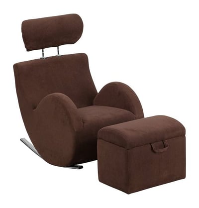 HERCULES Series Brown Fabric Rocking Chair with Storage Ottoman
