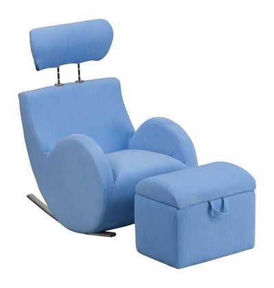 HERCULES Series Light Blue Fabric Rocking Chair with Storage Ottoman