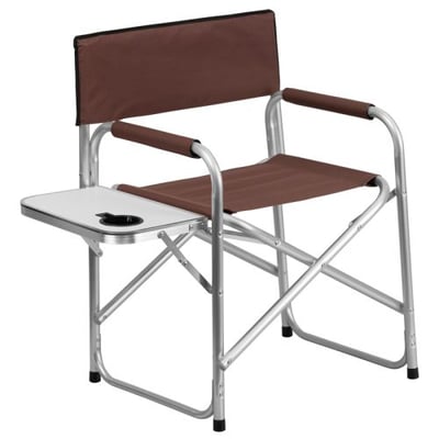 Flash Furniture Aluminum Folding Camping Chair with Table & Drink Holder, Brown