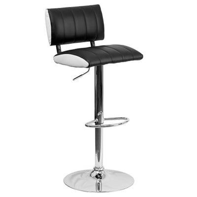 Black Contemporary Barstool  Contemporary Two Tone Black & White Vinyl Adjustable Height Barstool with Chrome Base