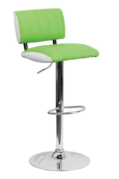 Green Contemporary Barstool  Contemporary Two Tone Green & White Vinyl Adjustable Height Barstool with Chrome Base