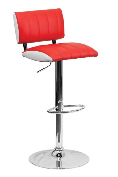 Red Contemporary Barstool  Contemporary Two Tone Red & White Vinyl Adjustable Height Barstool with Chrome Base