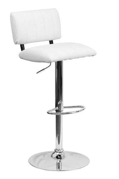 White Contemporary Barstool  Contemporary White Vinyl Adjustable Height Barstool with Chrome Base